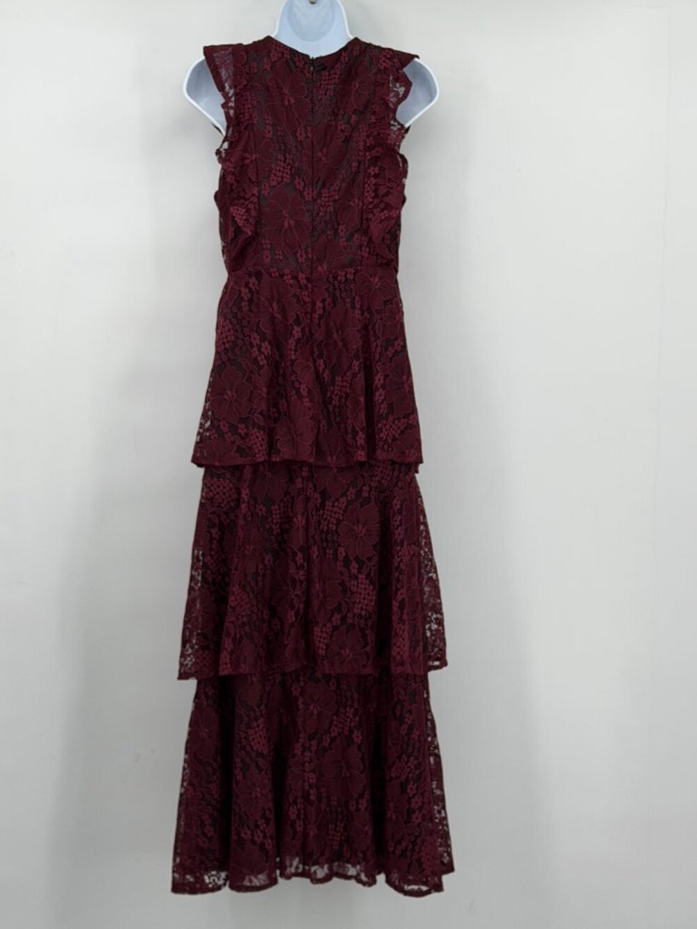 Lulus Burgundy Lace Tiered Midi Maxi Dress Women M Sleeveless Ruffle Elegant - Picture 3 of 11